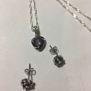 925 stamped heart earrings, pendant, necklace